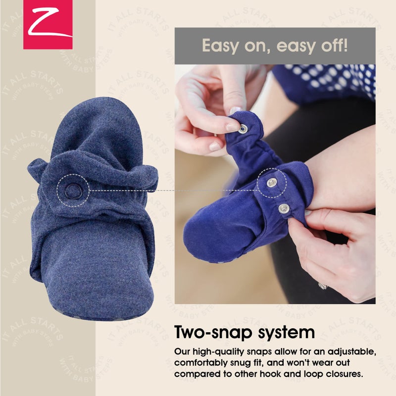 Zutano Unisex Organic Cotton Baby Booties With Gripper Soles, Heather Navy, 3M - Image 3